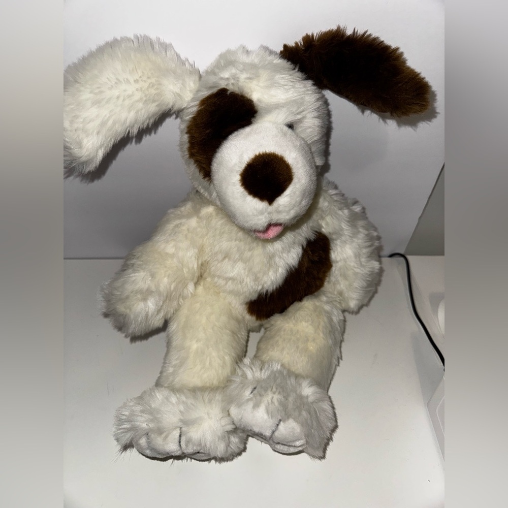 Retired Build A Bear White Brown "Playful Pup" Spotted Puppy Dog 18" Tongue Out